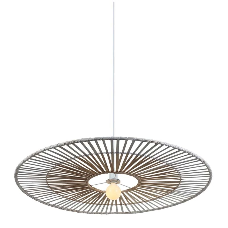 Pakabinamas šviestuvas iš bambuko ir balto metalo, 40 cm