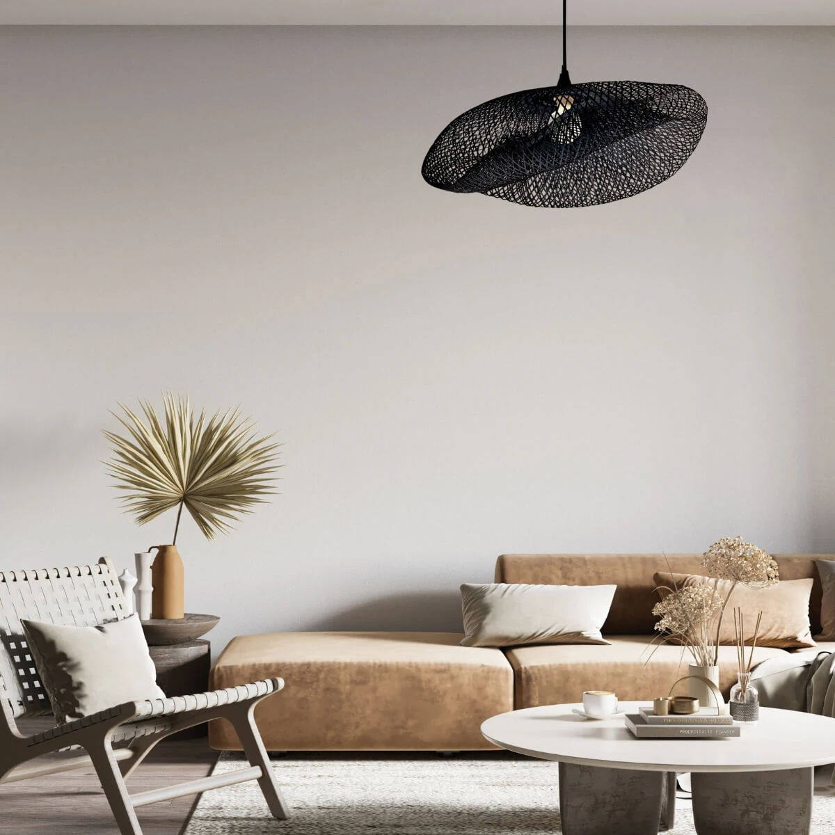 Black Bamboo Weave Pendant Light 80cm