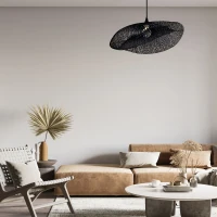 Black Bamboo Weave Pendant Light 80cm - Image 1