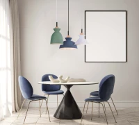 Blue Matt Pendant Light with Wood Accent - Image 1