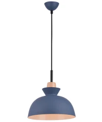Blue Matt Pendant Light with Wood Accent - Image 2