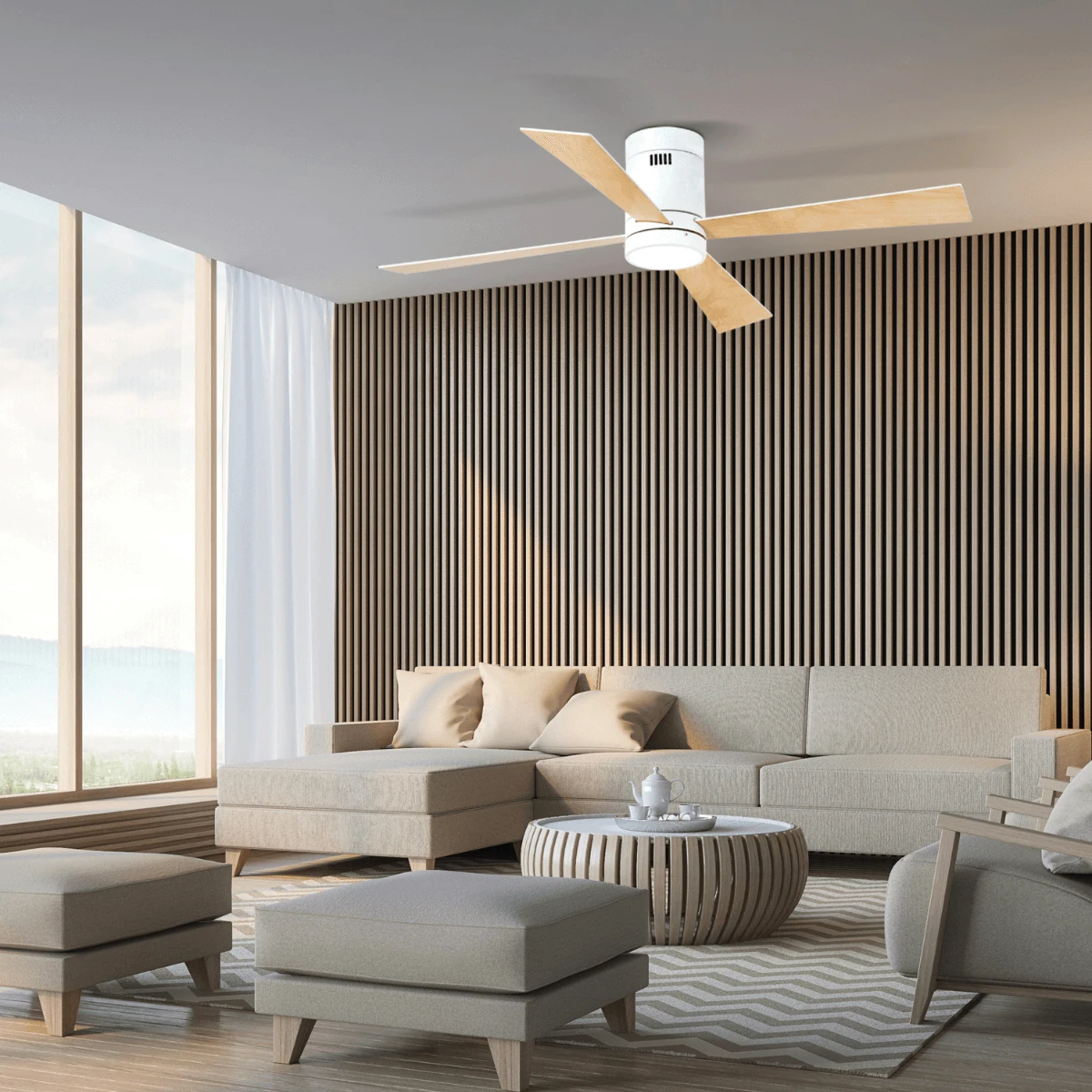 Modernus LED Lubinis Ventiliatorius su Šviesa, Dvipusiais Mentelėmis, 124cm