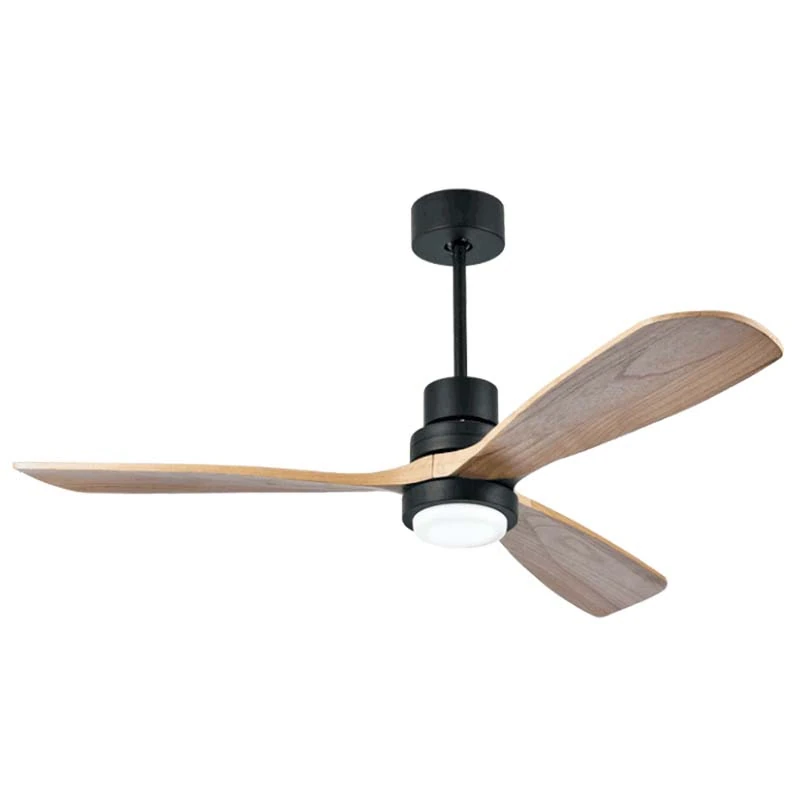 Modernus 132 cm lubinis ventiliatorius su šviesa ir medžio imitacijos mentėmis