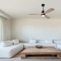 Modernus 132 cm lubinis ventiliatorius su šviesa ir medžio imitacijos mentėmis - Nuotrauka 1