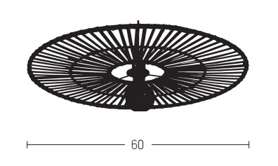 Natūralaus bambuko ir juodo metalo paviršinis lubinis šviestuvas 60cm