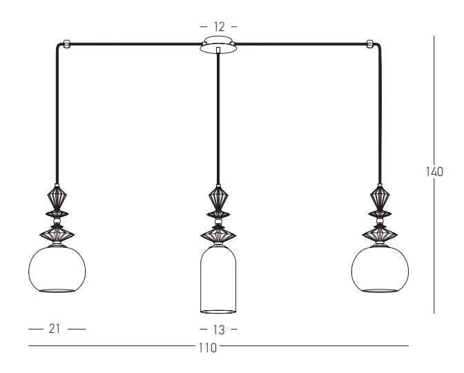Triple Pendant Light with Ceramic & Opal Glass Diffusers