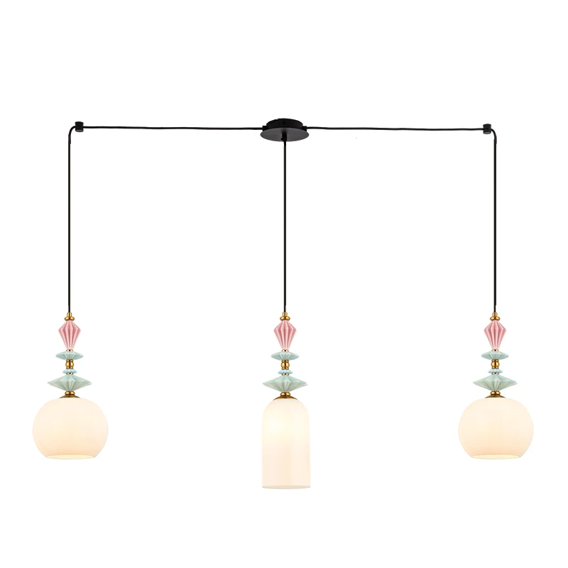 Triple Pendant Light with Ceramic & Opal Glass Diffusers