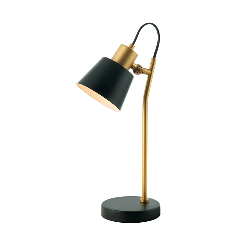 Juodo ir aukso matinės spalvos reguliuojama stalinė lempa E14, 42 cm