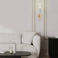 Wall Light with Ribbed Glass, Marble, and Gold Accents - Image 3