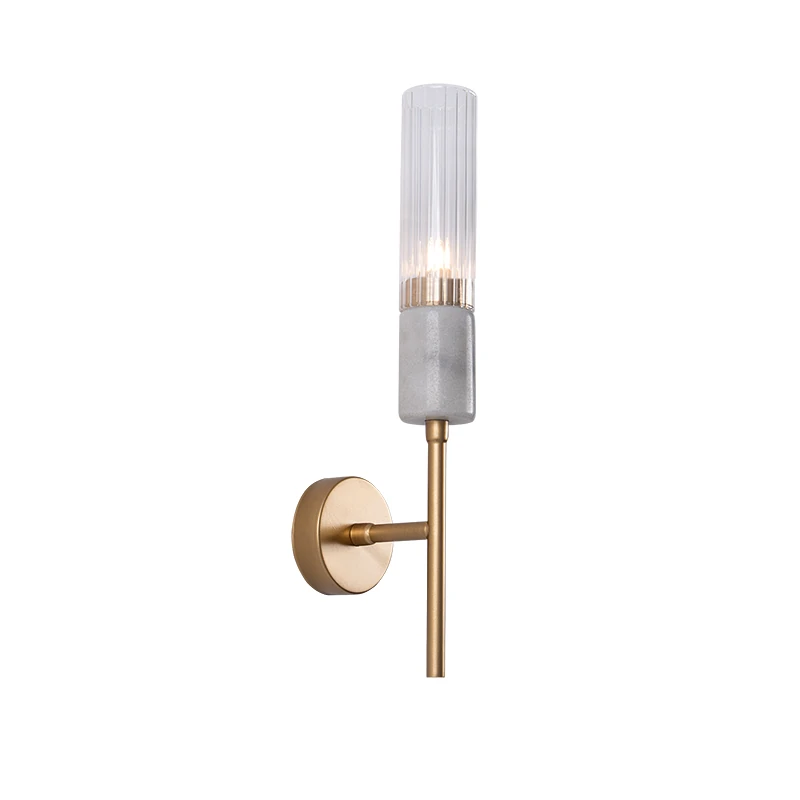 Wall Light with Ribbed Glass, Marble, and Gold Accents
