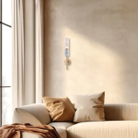 Wall Light with Ribbed Glass, Marble, and Gold Accents - Image 1