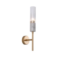 Wall Light with Ribbed Glass, Marble, and Gold Accents - Image 2