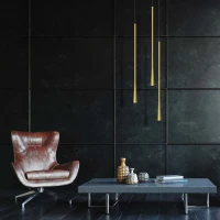 Minimalistinis žalvario spalvos LED pakabinamas šviestuvas su juodu gaubtu - Nuotrauka 3