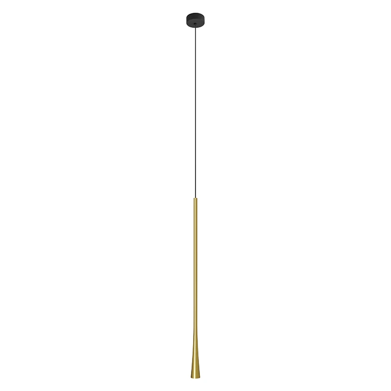 Minimalistinis žalvario spalvos LED pakabinamas šviestuvas su juodu gaubtu