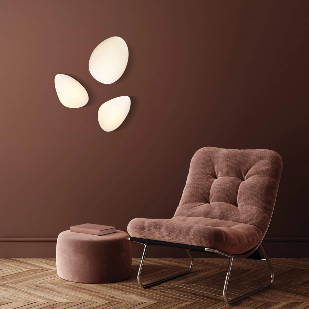 Pebble-Shaped LED Wall Light, White Opal Glass