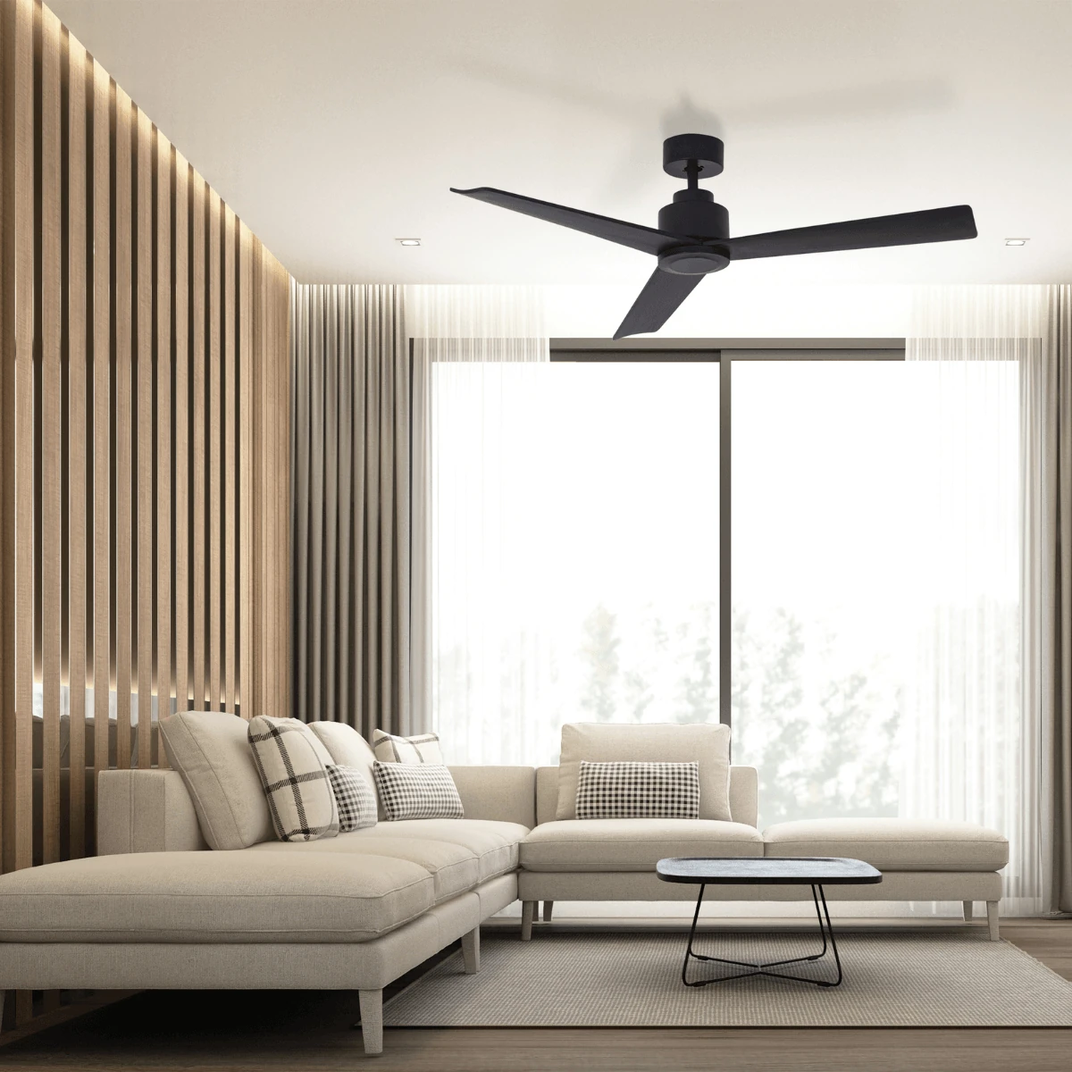 Modern Black 3-Blade Ceiling Fan, 132cm