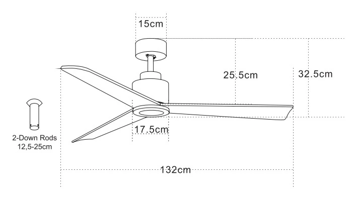 Modern Black 3-Blade Ceiling Fan, 132cm