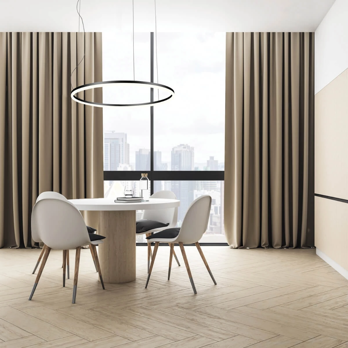 Juodo matinio paviršiaus apskritas LED pakabinamas šviestuvas Ø120cm