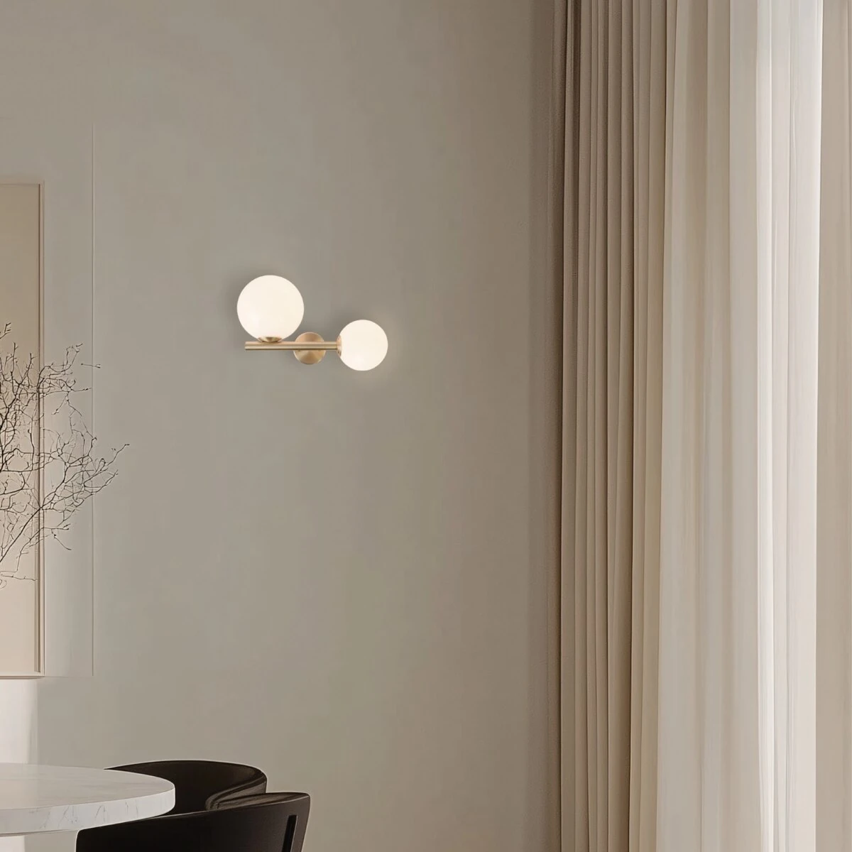 Gold Matt Wall Light with Opal Glass Spheres