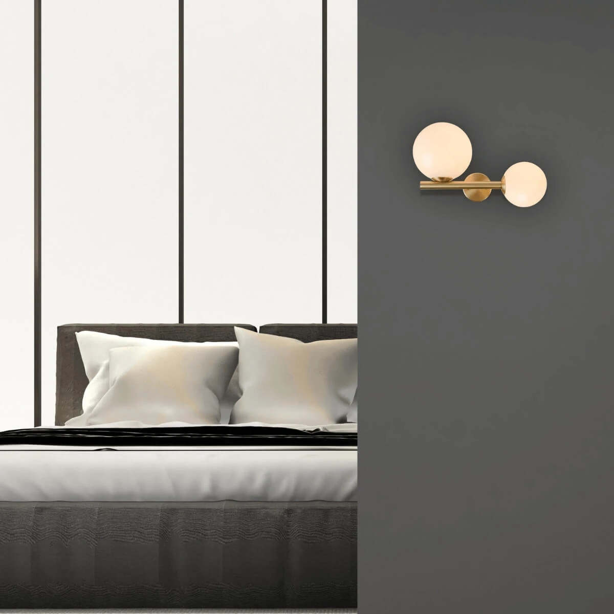 Gold Matt Wall Light with Opal Glass Spheres