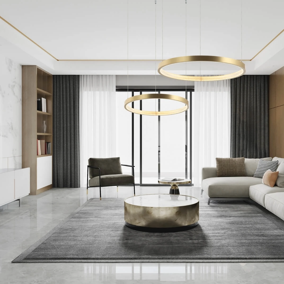 Brushed Gold Ring Dimmable LED Pendant Light