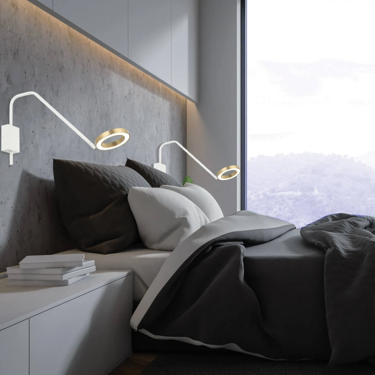 Reguliuojamas LED sieninis šviestuvas, 7W 3000K, balta-aukso matinė