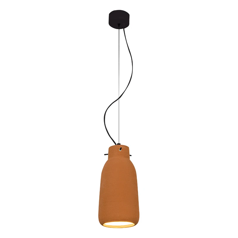 Natural Clay Pendant Light with Black Base, E27, 27 cm