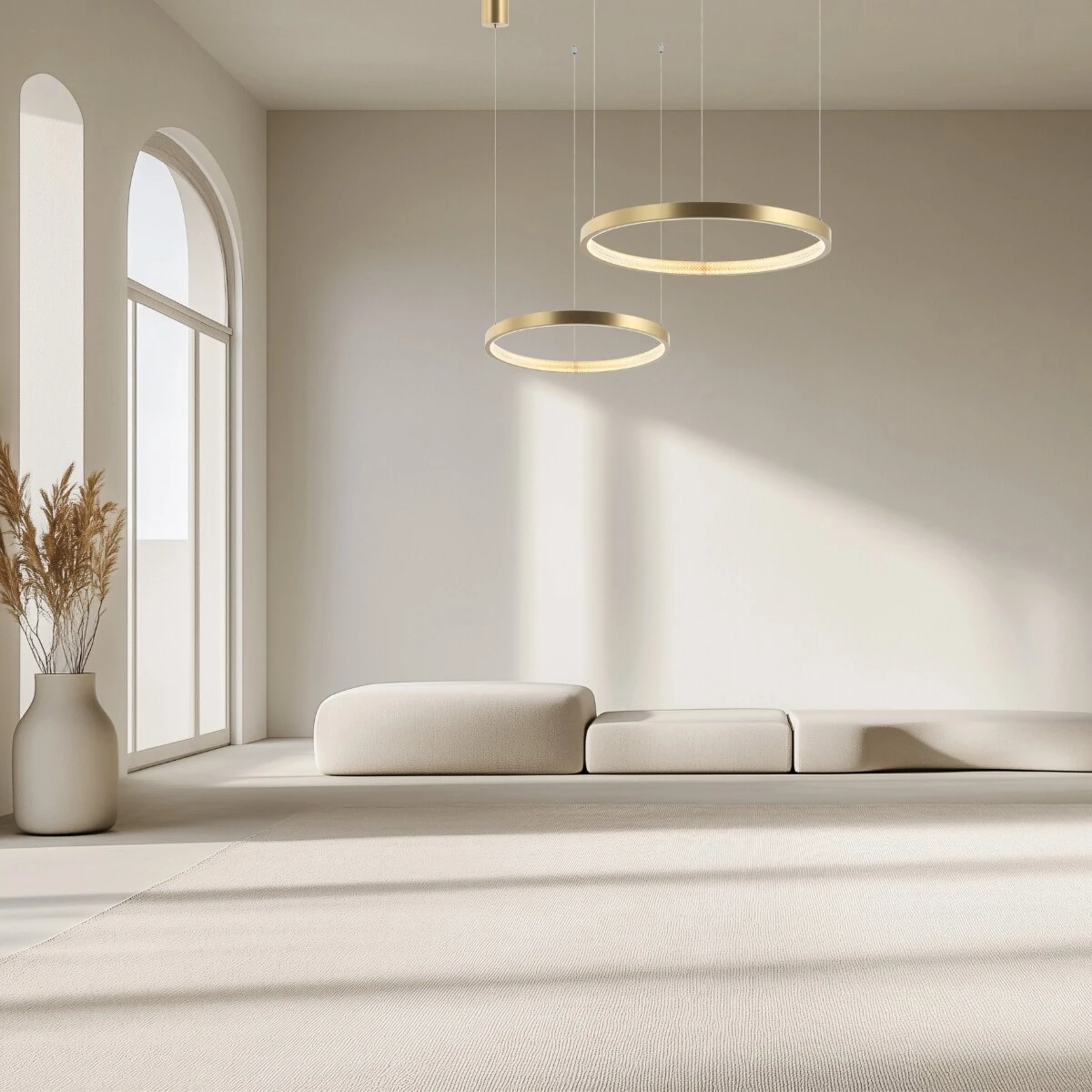 Brushed Gold Ring LED Pendant Light 53W 3000K