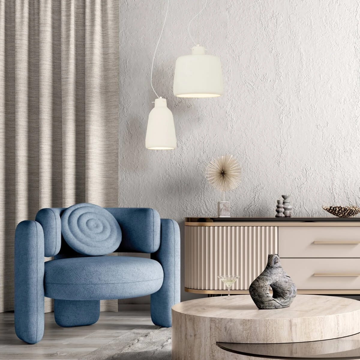 White Clay Pendant Light, Black Canopy