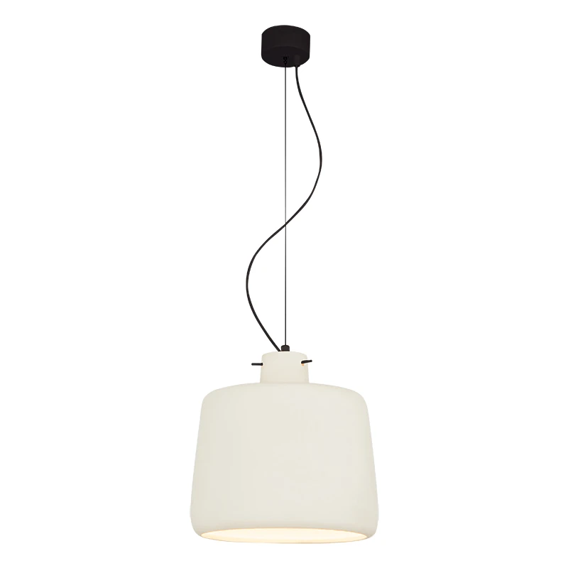 White Clay Pendant Light, Black Canopy