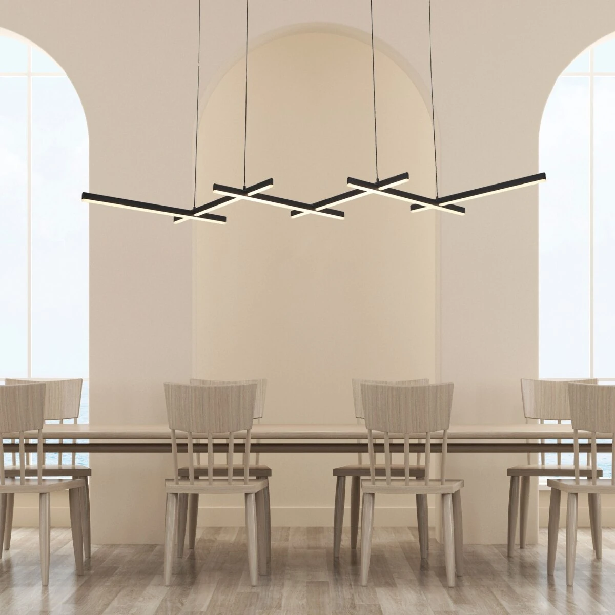 Geometrinis juodas matinis LED pakabinamas šviestuvas