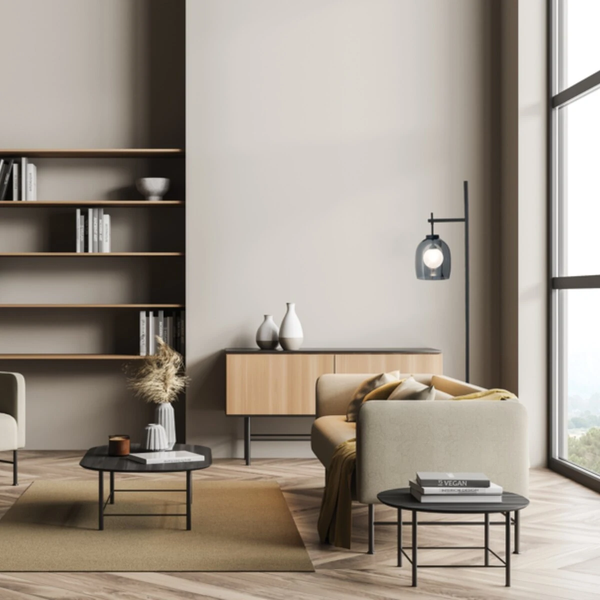 Contemporary LED Floor Lamp with Smoked Glass Shade