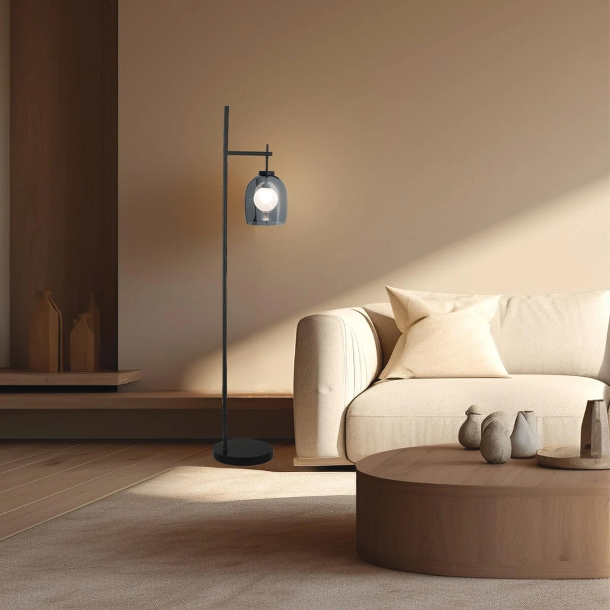 Contemporary LED Floor Lamp with Smoked Glass Shade