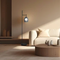 Contemporary LED Floor Lamp with Smoked Glass Shade - Image 1