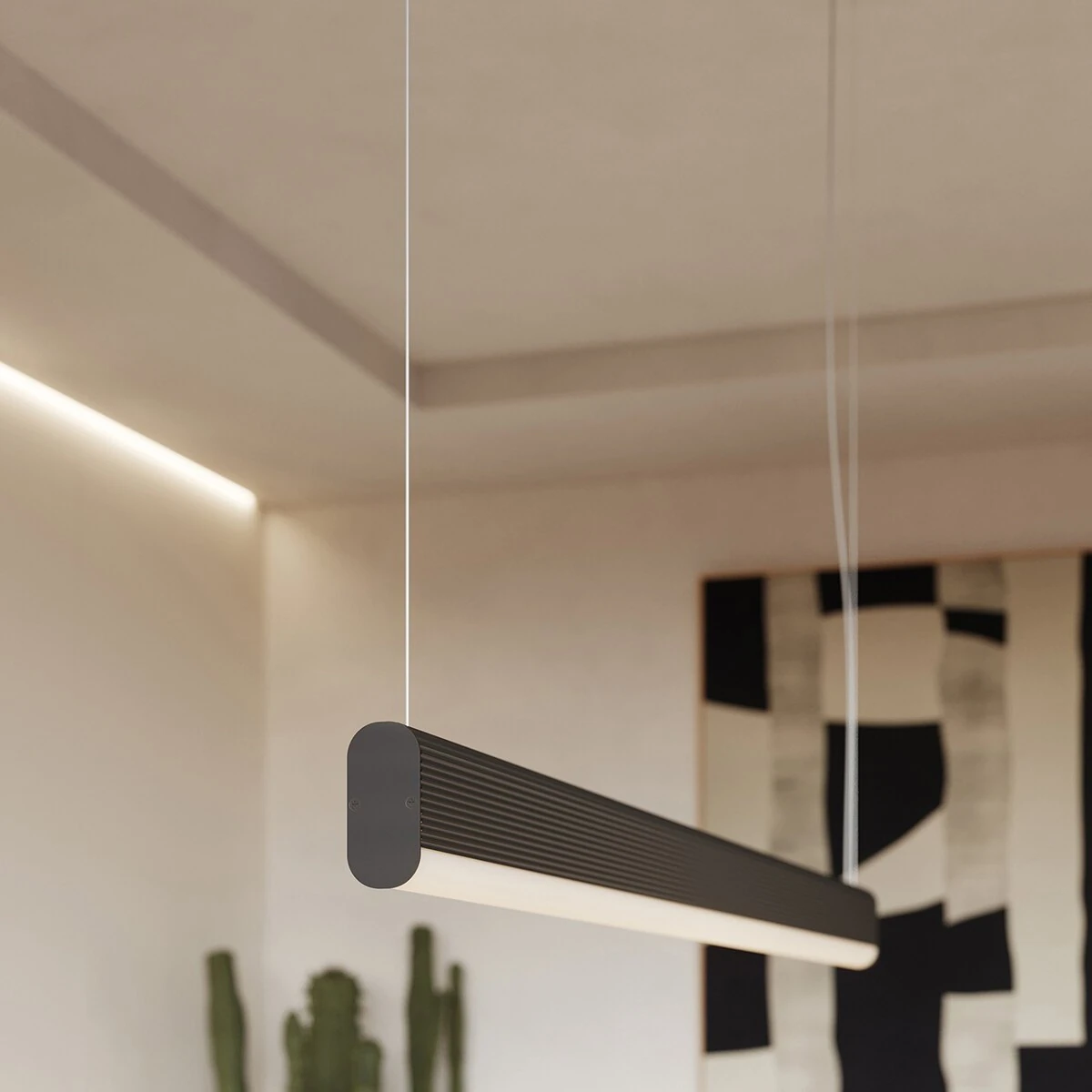 Pendant LED lamp 120 cm – linear, black, dimmable with remote