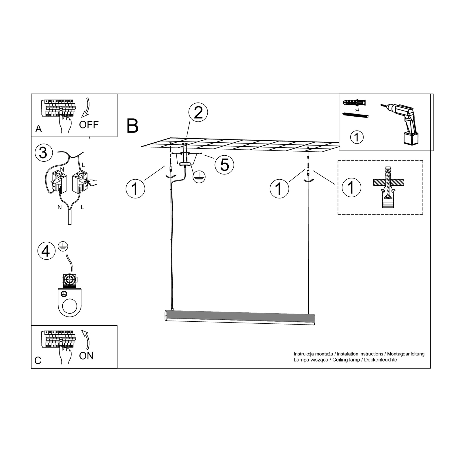 Pendant LED lamp 120 cm – linear, gold, with remote dimming
