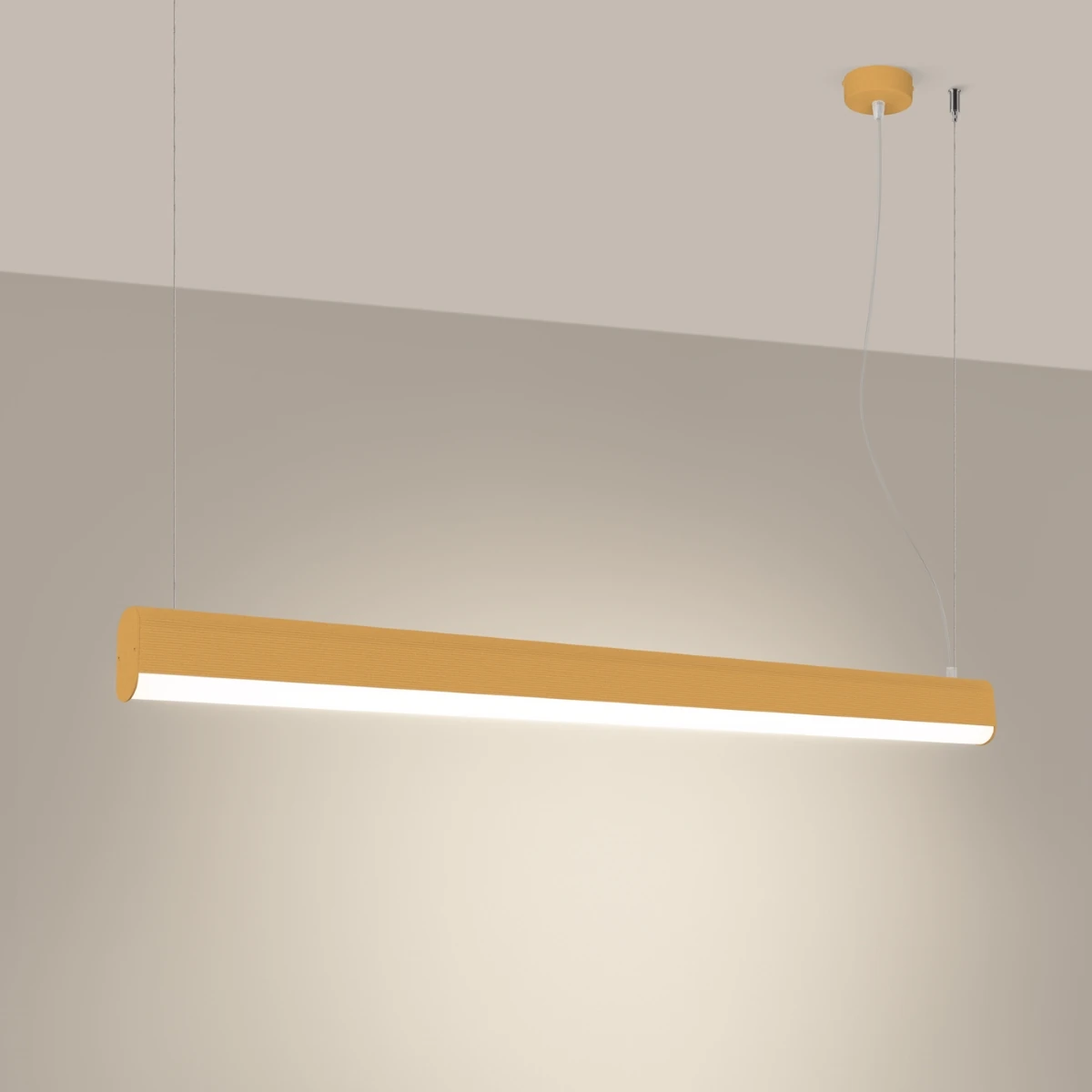 Pendant LED lamp 120 cm – linear, gold, with remote dimming