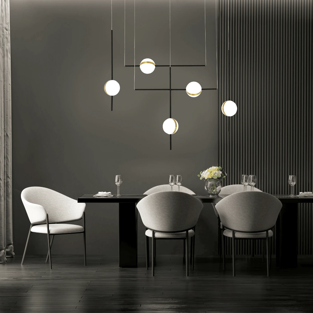 Modern Linear LED Pendant with Adjustable Spheres