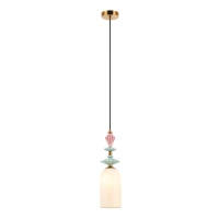 Pendant Light with Pastel Ceramic Details and Opal Glass Shade - Image 2