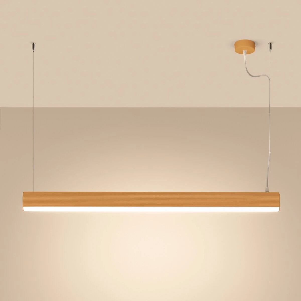 Pendant LED lamp 120 cm – linear, gold, remote dimming