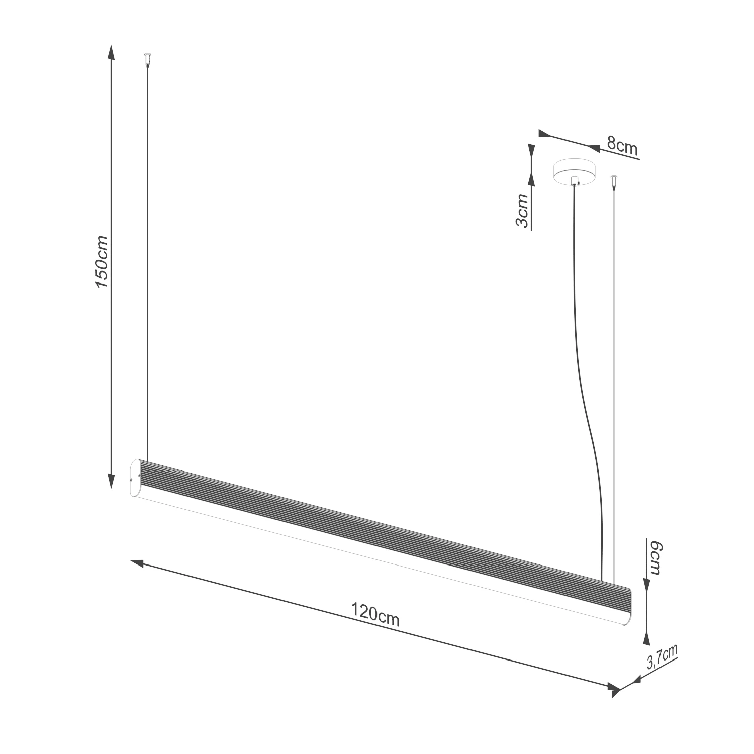 Pendant lamp 120 cm / 38W – linear, pink, remote dimming