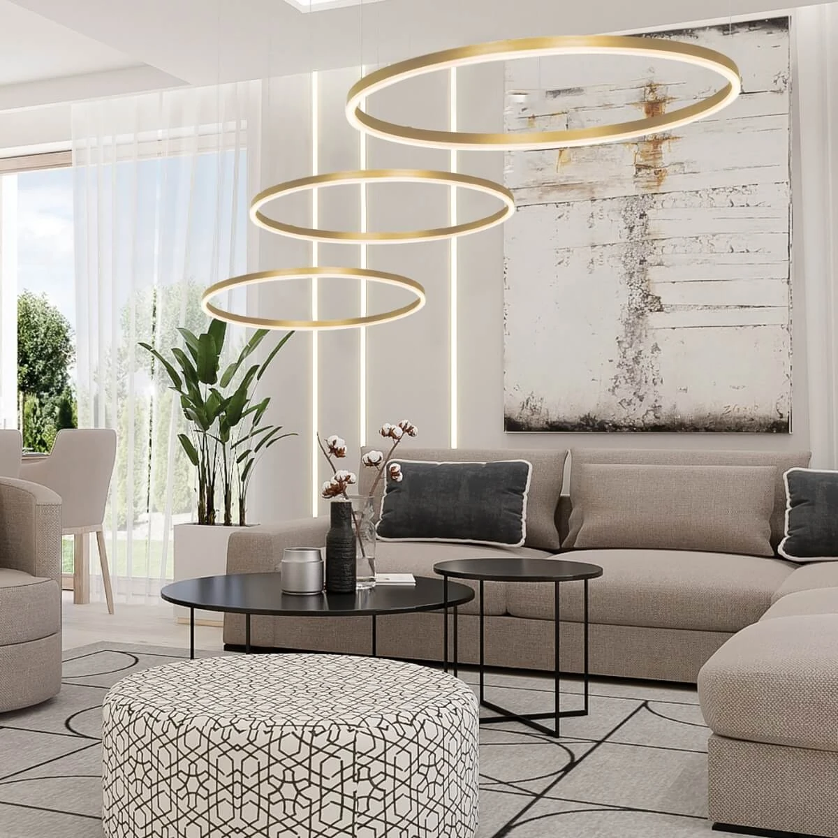 Matinio Aukso LED Žiedinis Pakabinamas Šviestuvas Ø60cm 43W 3000K Reguliuojamas