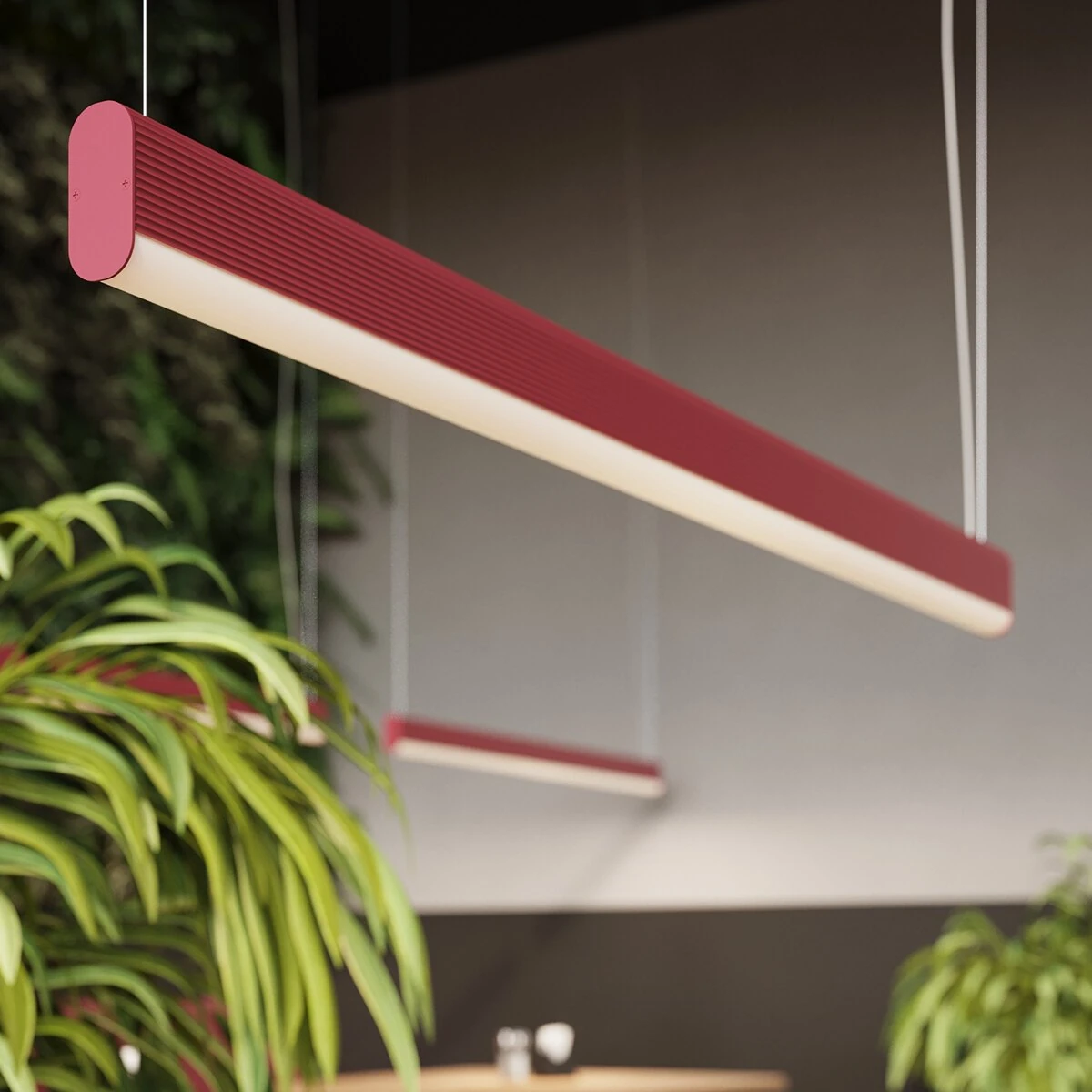 Pakabinamas LED šviestuvas 120 cm – linijinis, rožinis, su pulteliu