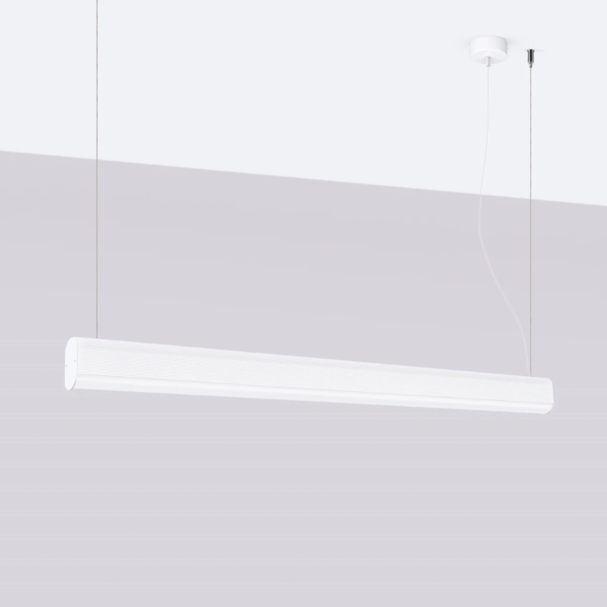 Pakabinamas LED šviestuvas 120 cm – linijinis, baltas, su nuotoliniu valdymu
