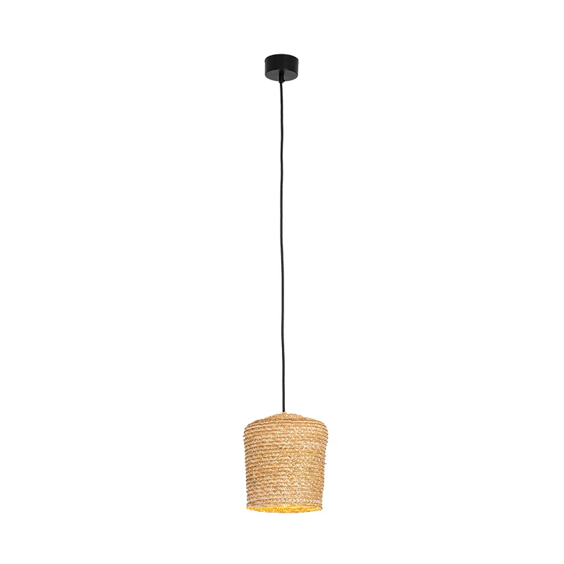 Natural Braided Wheat Pendant Light, Black, 18cm Ø x 21cm H