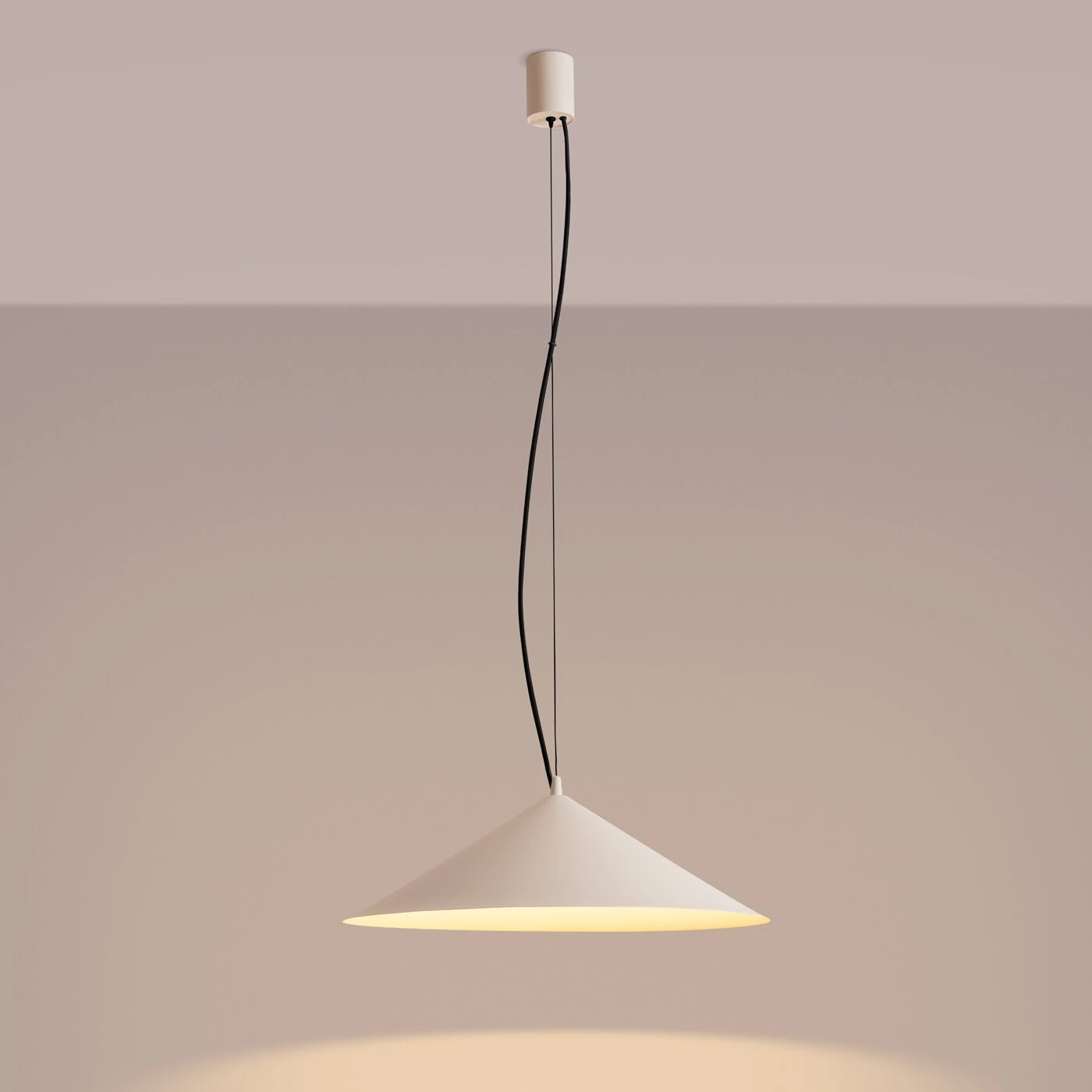 Pakabinamas šviestuvas 50 cm – kūginis, smėlio spalvos, šiltas LED