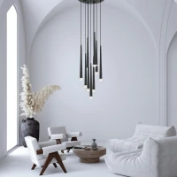 Matt Black Multi-Pendant LED Chandelier with Marble - Image 3