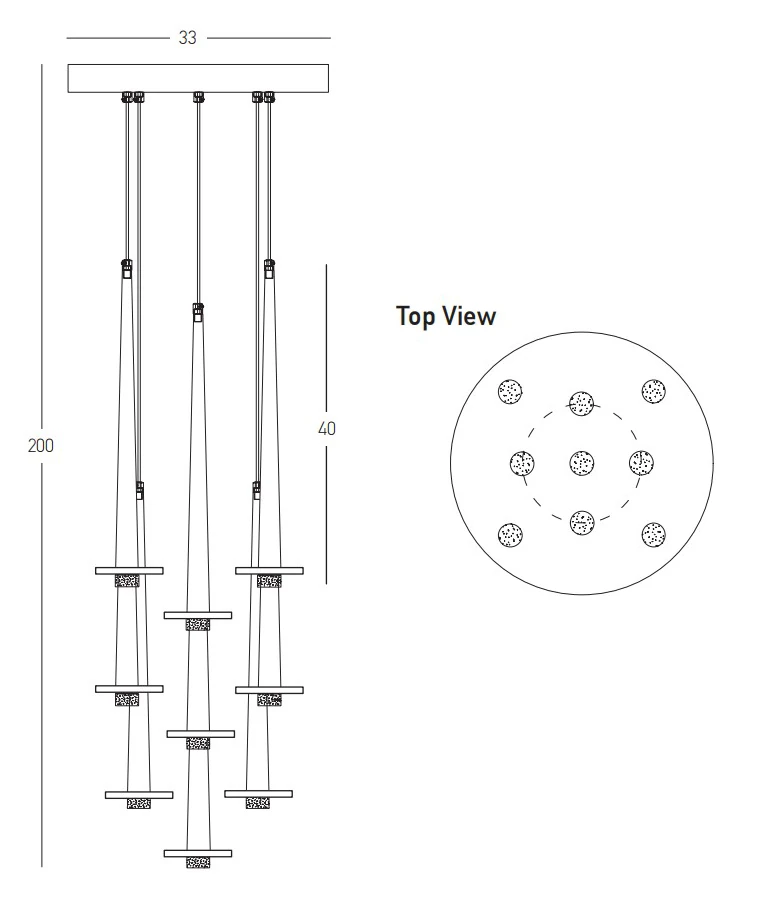 Matt Black Multi-Pendant LED Chandelier with Marble
