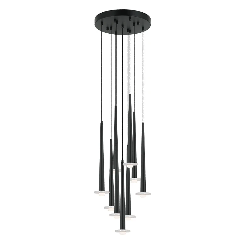 Matt Black Multi-Pendant LED Chandelier with Marble