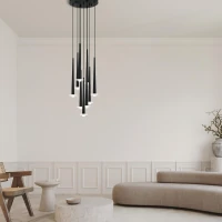 Matt Black Multi-Pendant LED Chandelier with Marble - Image 1